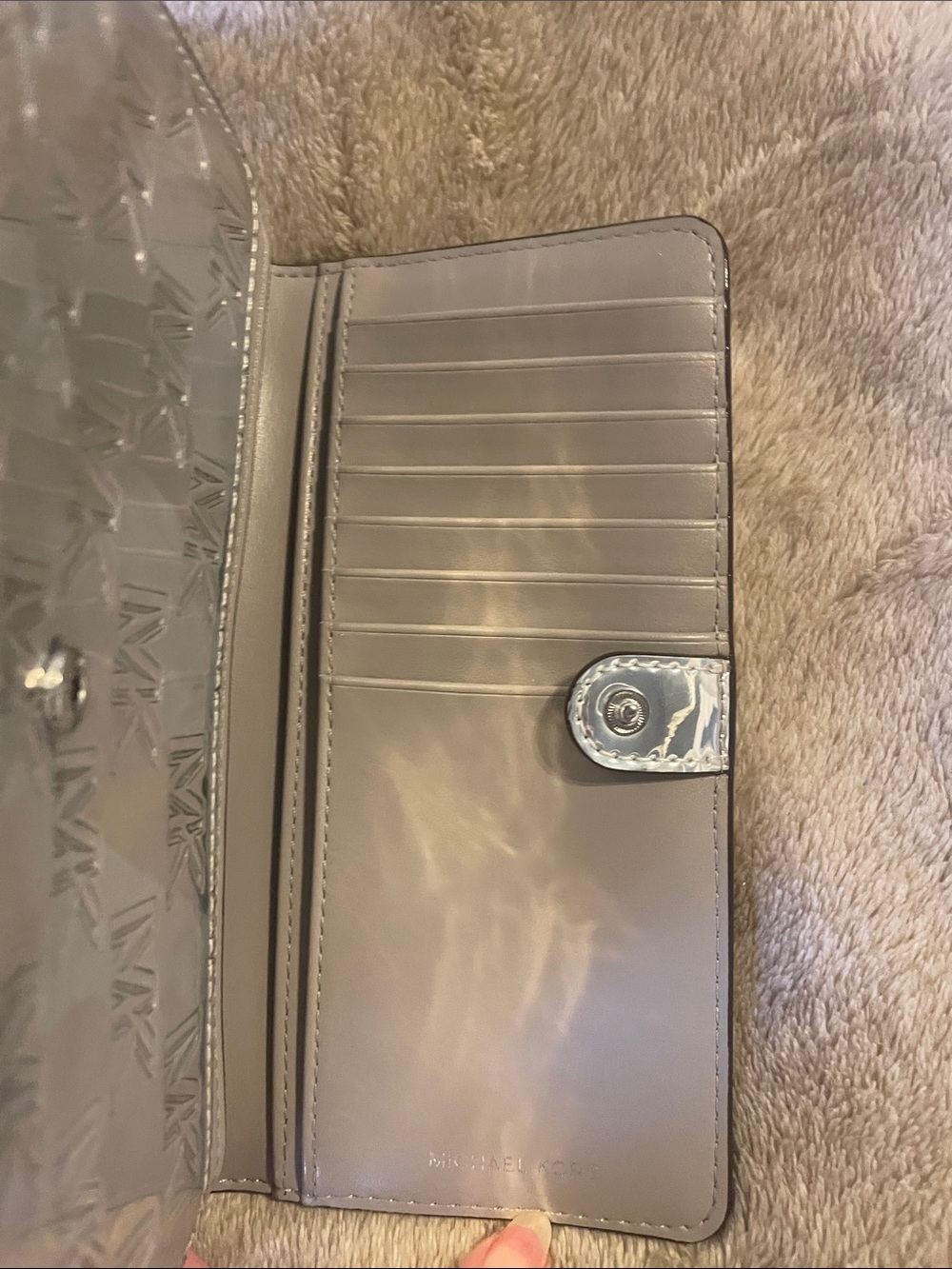 Michael Kors Metallic Silver MK Logo Crossbody Bag - Picture 4 of 6